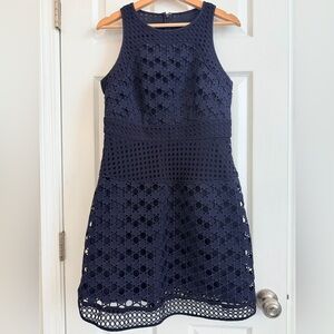 Ann Taylor Navy Blue Eyelet Dress 6P - Like New